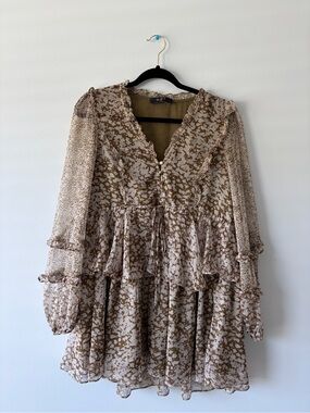 OPT Ruffle Peplum Mini Dress Medium Boho Prairie Cottagecore Balloon Sleeve
